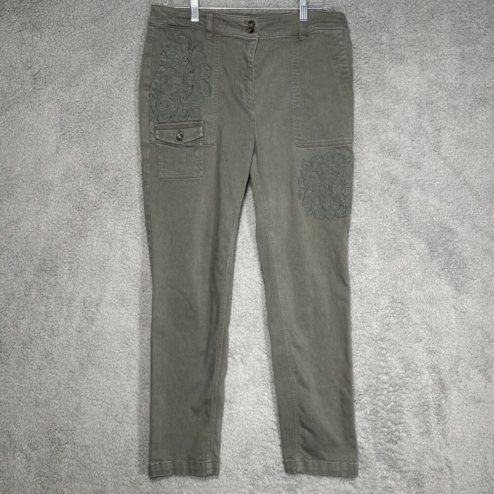 J Jill Women’s 12 Ankle Pants Green High Rise Embroidered